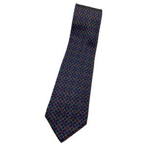 ROCHAS Men's 100% Silk Necktie LUXURY Tie Blue Geometric Floral W:3.7" EUC
